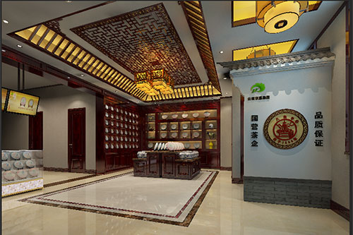 东坡古朴典雅的中式茶叶店大堂设计效果图